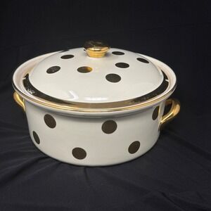 Vintage Hall's Superior Quality Kitchenware 1.75 Qt Gold Polka Dot Casserole 069